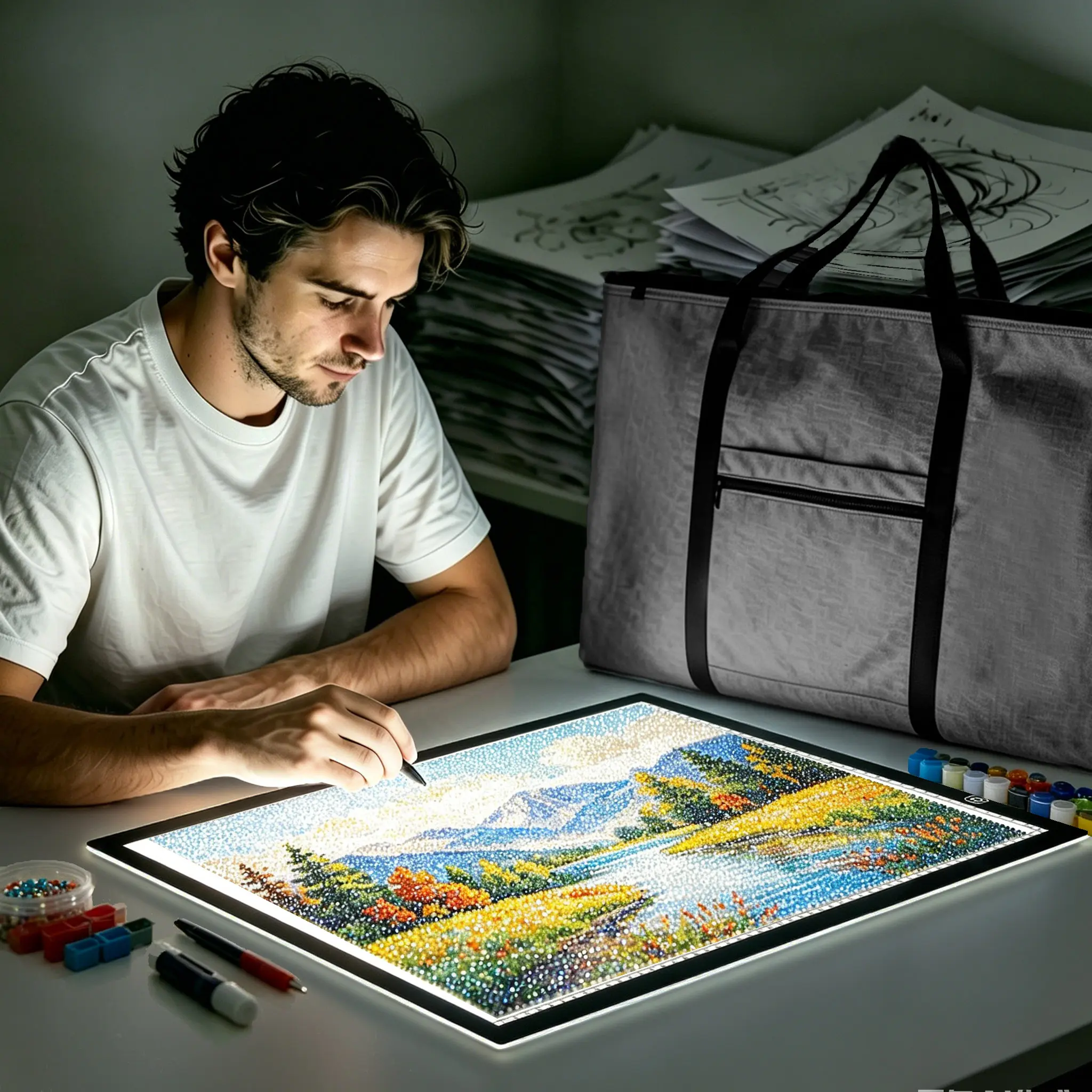 [A2-60*40cm] LED light pad with storage bag(68*53cm) for diamond painting, adjustable brightness, light box for tracking and painting, sketching and calligraphy copying drawing board, light table, college canvas, modern design