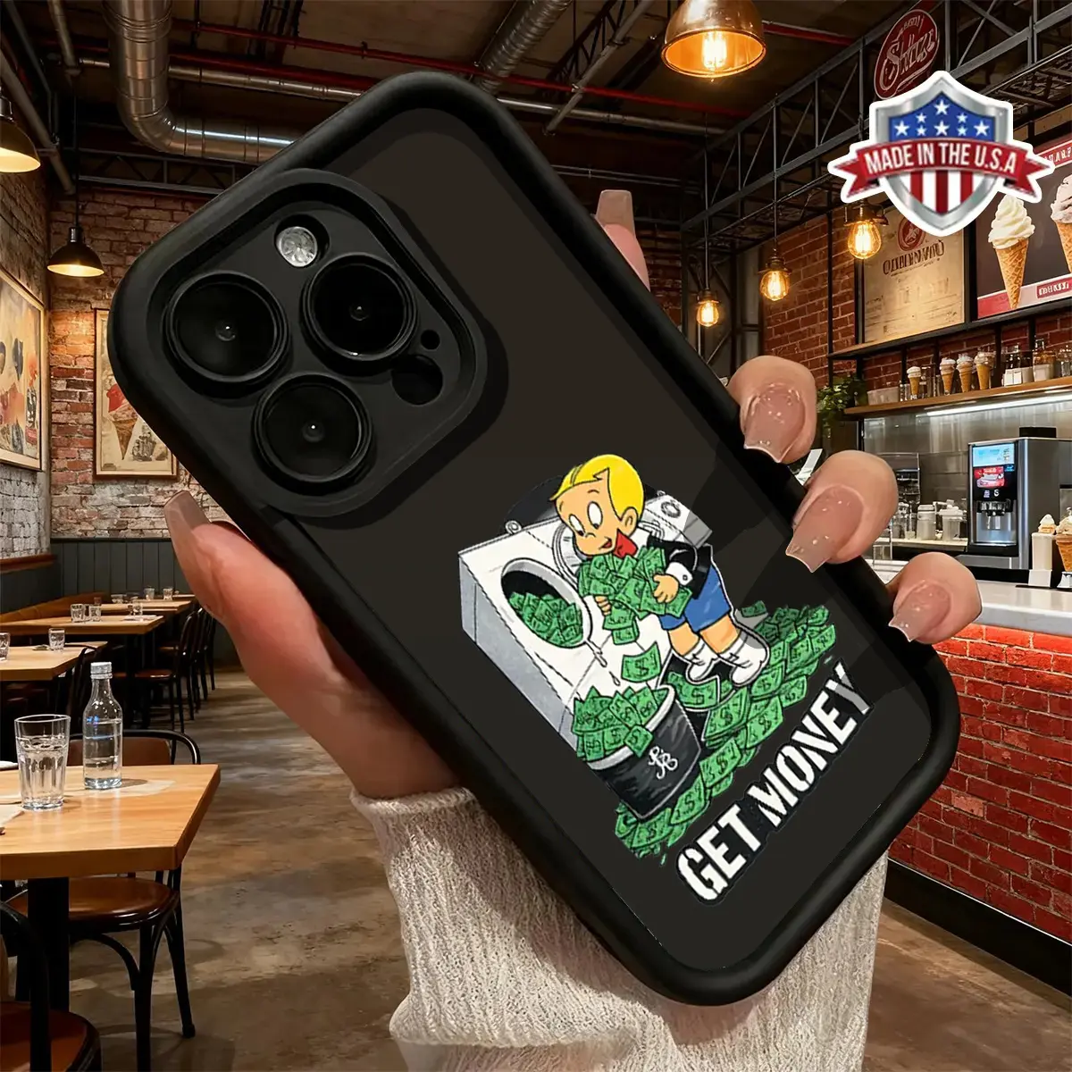 Funny Richie Rich Cartoon Get Money Aesthetic Pattern Phone Case for iPhone Samsung 17 16 15 14 Pro Max 13 12 11 XR XS Plus Air Galaxy S25 S24 S23 S22 A71 A56 A55 A54 A53 A52 Slim Shockproof anti-drop protection Soft TPU Cover Gift for Boy girls, Birthday