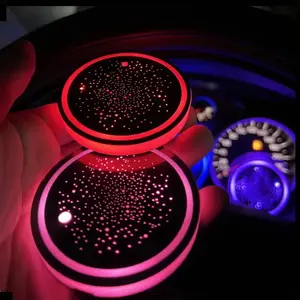 1PCS/2PCS/4PCS LED Cup Holder Lights for Car, Rechargeable 7 Color-Changing Light Up Cup Holder Insert Coasters, Car Accessories for Teens Vehicle, Car Cup Holders