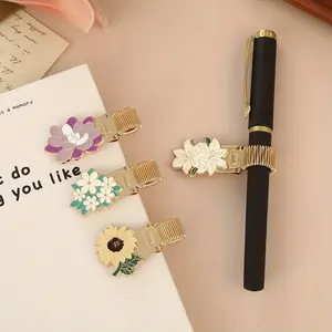 Elegant Metal Bookmark with Spring Clip, Lily Daisy Sunflower Theme, Vintage Colorful Simple Design, Ideal for Notebooks School Office Supplies, Book Page Markers, Book Accessories