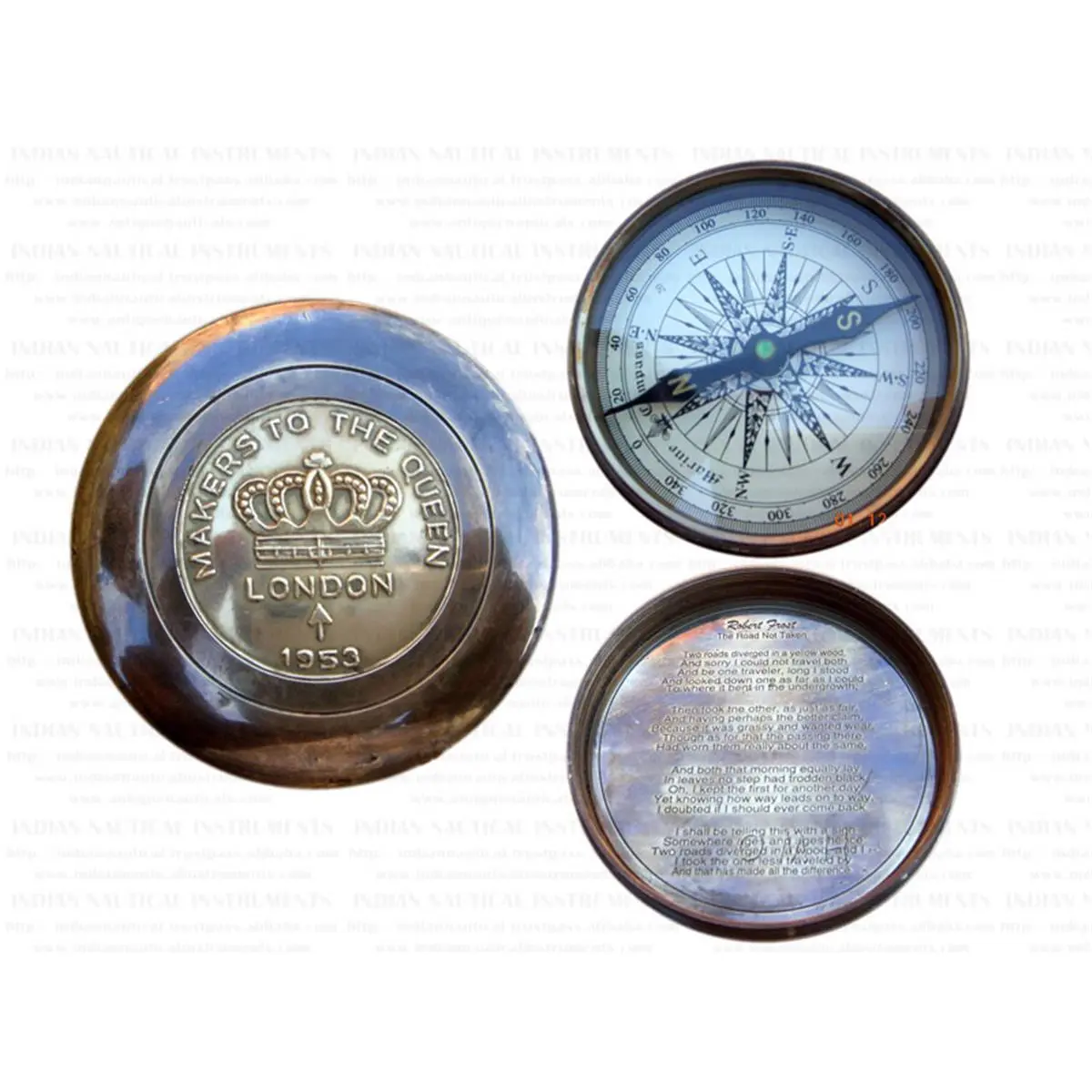 212 MAIN Handcrafted Antique Brass Poem Compass, Queen's Makers' Replica with Detachable Lid and Leather Case - Unique Outdoor Accessories, Camping Accessories