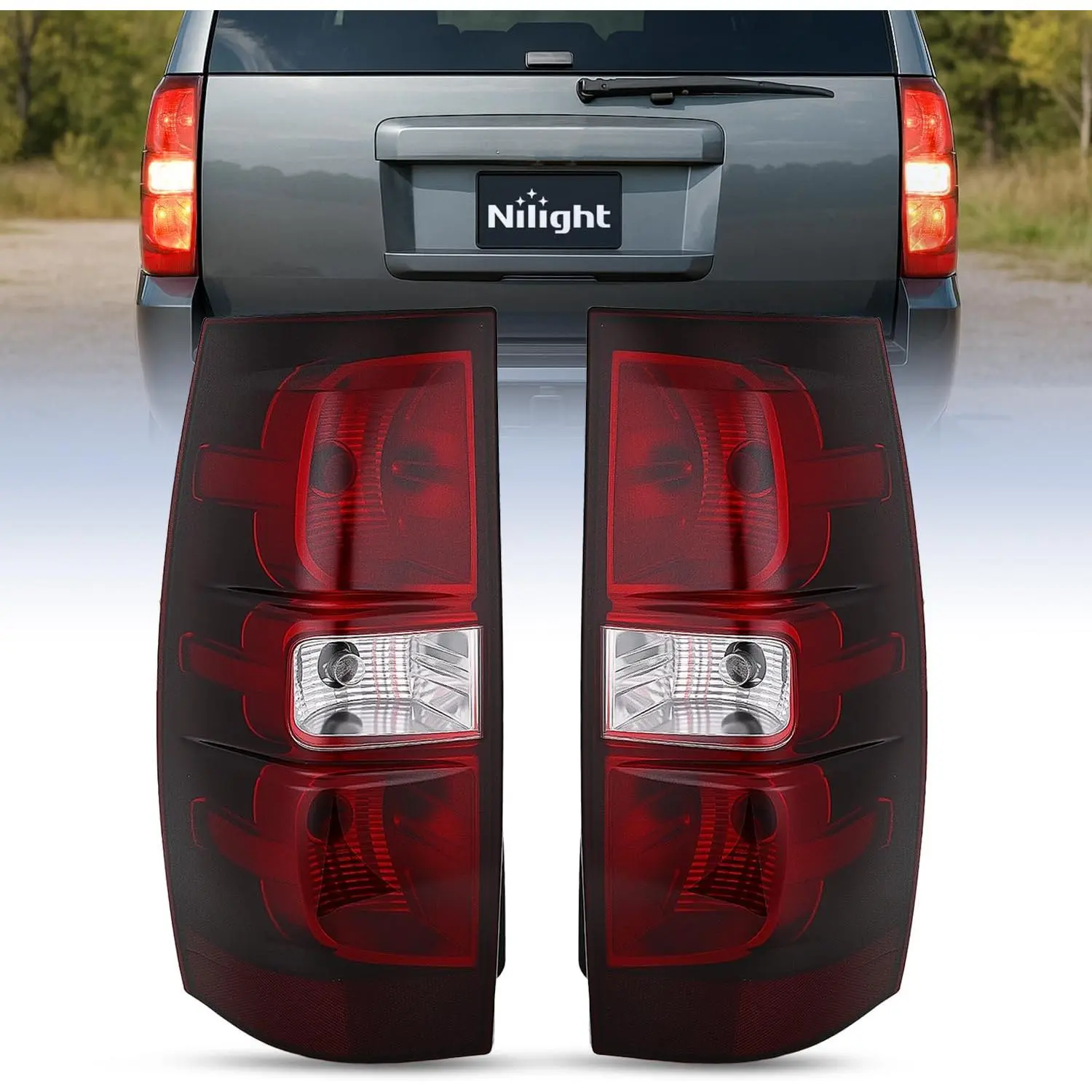 Nilight Taillight Assembly - 15 Mins Installation, DOT Compliant, Beam Angle Adjustable, Compatible With 2007-2013 Chevy Avalanche & 2007-2014 Chevy Chevrolet Tahoe Suburban, Driver & Passenger Side Dark Red Rear Lamp Replacement, Anti-Fog