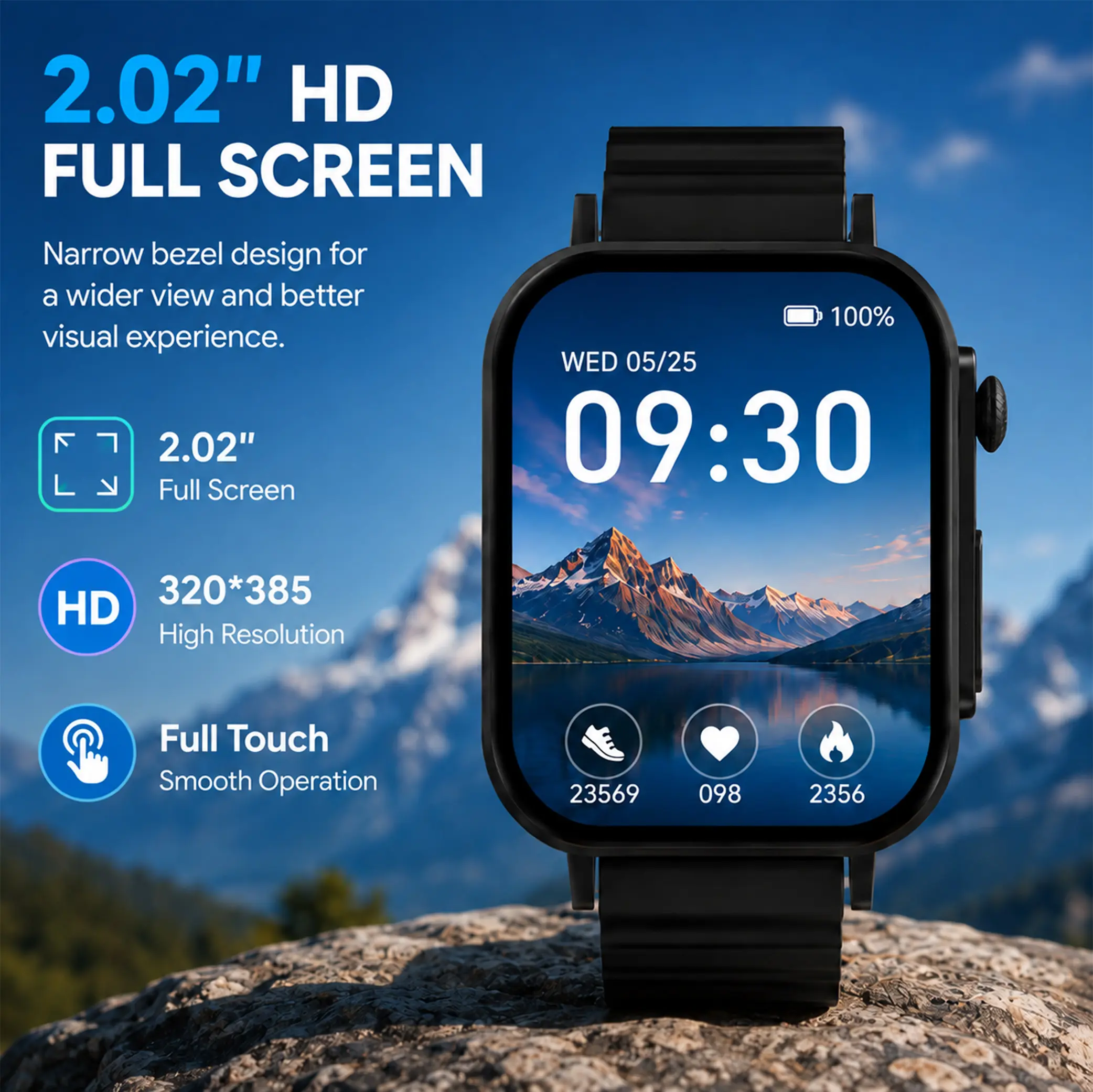 2.02" HD Smart Watch for Men & Women, Bluetooth Calling Fitness Tracker with Dual Interchangeable Bands, Full Touch Screen, Charging Cable Included, Compatible with iPhone & Android