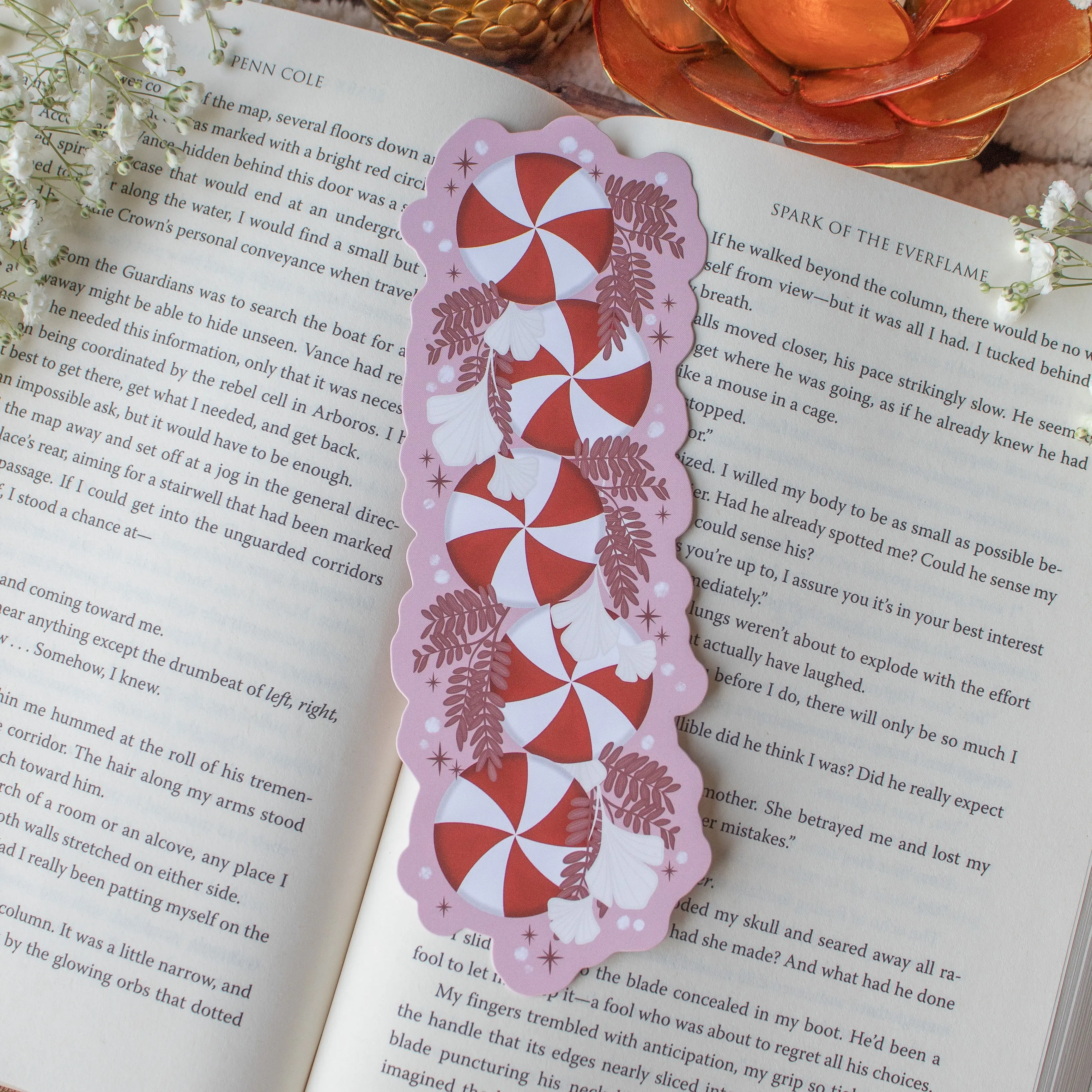 Pink Pepperming Christmas Bookmark for Cozy Booktok Readers