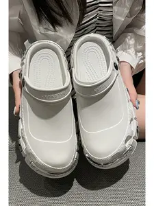 Trendy Punk Platform Clogs for Men & Women -Thick Sole Height Boost, Metallic Rivet & Hardware Decor, Breathable Vent Holes, Adjustable Heel Strap, Waterproof EVA Material - Perfect for Street Style & Fashion Outings - Non-Slip Comfortable Slip-on Shoes