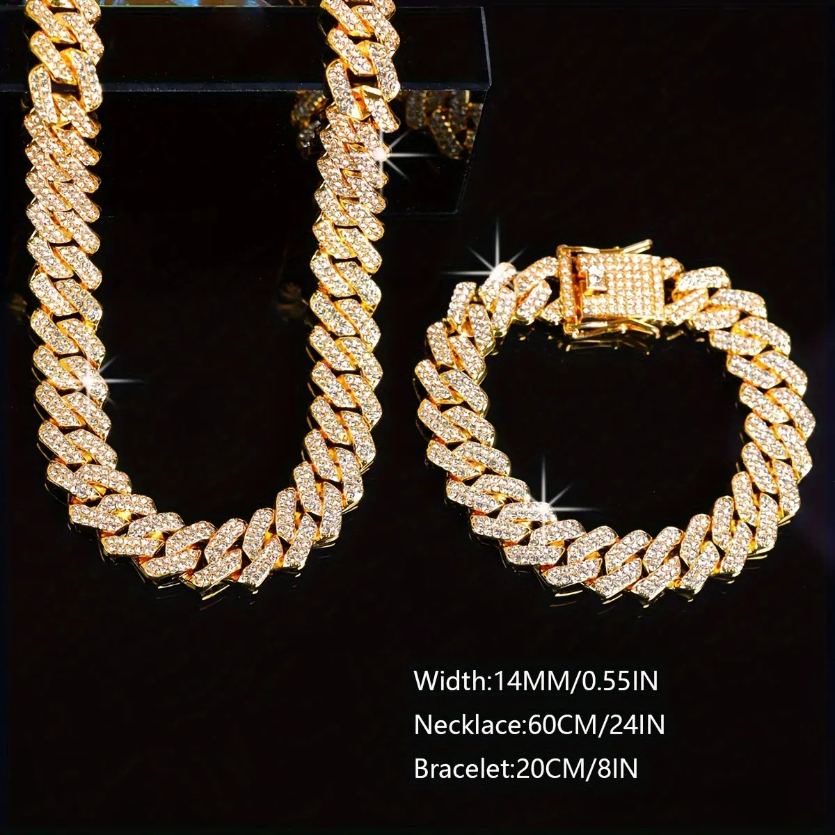 2pcs fashion Cuban chains, street hip hop Cuban chain with bracelet, hip hop style jewelry set, fashion necklace bracelet set Cubanchain