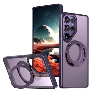 Transparent Belt 360 Degree Rotating Ring Magnetic Stand Anti-Drop Protective Phone Case, Fits Samsung Galaxy S26 Ultra S25 Ultra S24 Ultra S23 Ultra S22 Ultra, Accessories