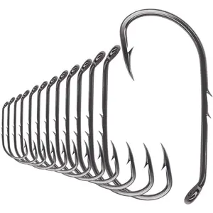 Baitholder Fishing Hooks 100 Pack - Double-Barbed Long Shank for Bluegill Bass Trout Walleye Black/Red, 8/0-#8
