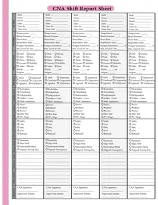 CNA Shift Report Sheet Notebook: report sheet for nursing assistants and techs, 5 patient record per sheet