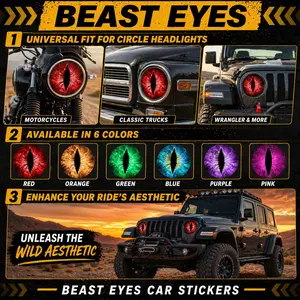 Beast Eyes Headlight Decals Pair Round 3D Stereo Eyes Decal Stickers for Truck Car Body Window Bumper Decoration Stylish Car Merch Fun Unique Design Greenish Spring outdoorfun