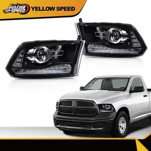 Fit For 2013-2018 Dodge Ram 1500 2500 3500 Projector Headlights w/LED DRL Black
