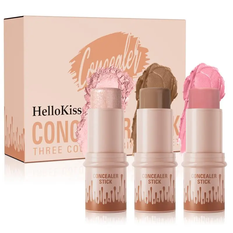 3 Pack Contour Stick Set, Face Shaping & Contouring Stick with Highlighter Blush Bronzer for Sculpt the Cheeks Nose Jawline, Blendable Long Lasting Makeup Stick ，Natural Finish