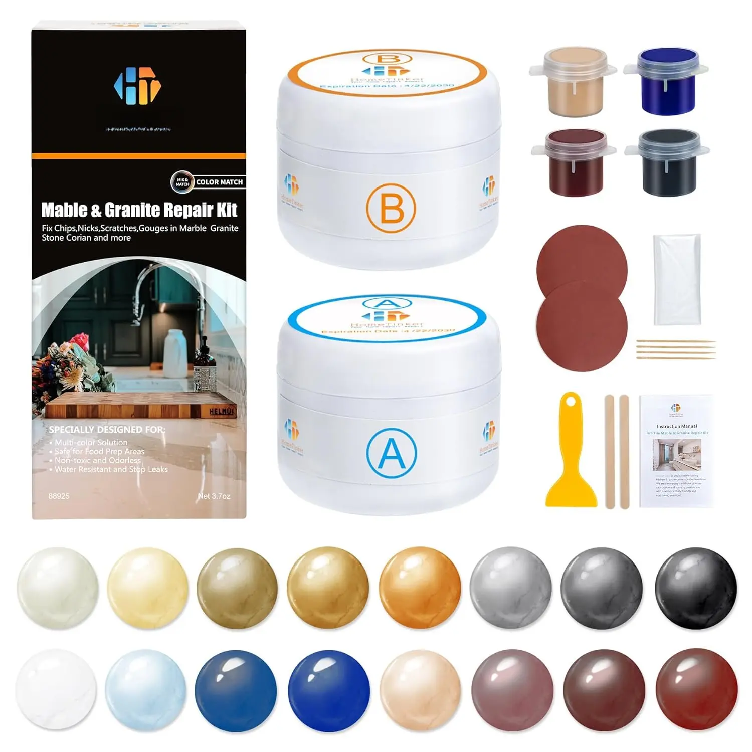 Marble and Granite Repair kit, Quartz Countertop Repair Kit for Chip  Cracks Holes Scratchs,  Marble Granite Quartz Laminate Formica Travertine Corian Stone Epoxy Filler