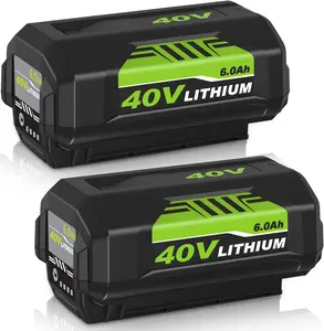 2-Pack 6000mAh 6.0Ah 40V High-Capacity Lithium-Ion Replacement Battery, Green Compatible with Ryobi OP4060 OP40602 OP40601 OP4060A1 OP4026A OP4075A Cordless Power Tools