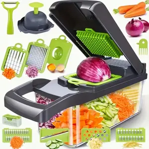 Vegetable Chopper, Multifunctional 16 in 1 Food Chopper, Vegetable Fruit Cutter, Modern Green Kitchen Accessories Vegetable Slicer Dicer Cutter, Veggie Chopper with Container, Carrot  Chopper, Kitchen Gadgets, Vegetable Cutting Slicer kitchenware