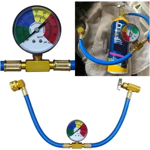 R134A Car AC Refrigerant Charge Hose Kit, Car Air Conditioning Recharge Hose with Gauge for Measuring Low-Pressure, 100PSI 1/2'' Can Tap & R134A Quick Coupler for Cars/Home AC Refrigerant