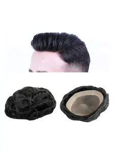 Men's Fine Mono Human Hair Toupee, 130% Medium Density Human Hair Lace Closure Wig Accessory