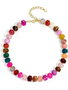 1pc Colorful Beaded Choker Necklace For Women, Statement Necklace With Resin Beads, Chunky Women's Summer Beach Jewelry Gifts(Colorful Beads Are Randomly Worn, And The Color Order Of The Beads In The Actual Product And Picture Is Different)