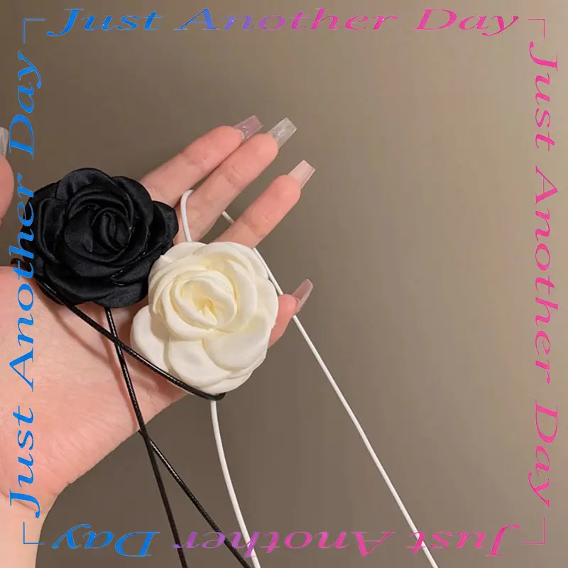 2PC Black Rose Neck Chain Neck Tie Flower Accessories Camellia Flower Neck Strap Necklace Women's Neck Flower Clavicle Chain