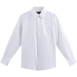 Boys Long Sleeve White Button Down Shirt - Collared Uniform White Dress Shirt