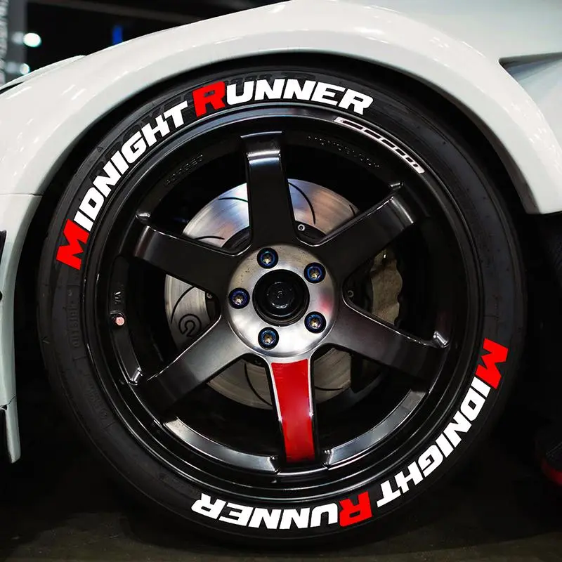 Letter Pattern Car Tire Decoration Sticker, PVC Waterproof Car Tire Decal for 4 Tires, Universal No Glue MIDNIGHT RUNNER Sticker, Wheel Decal