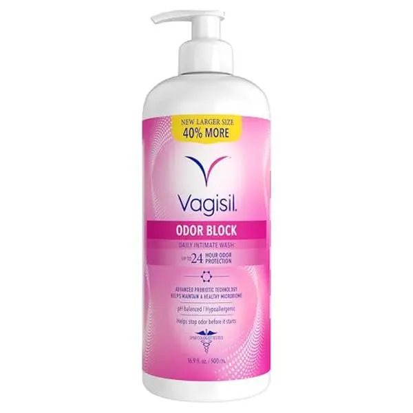 Vagisil Feminine Wash for Intimate Area Hygiene, Odor Block, Gynecologist Tested, Hypoallergenic, 16.9 oz with Pump