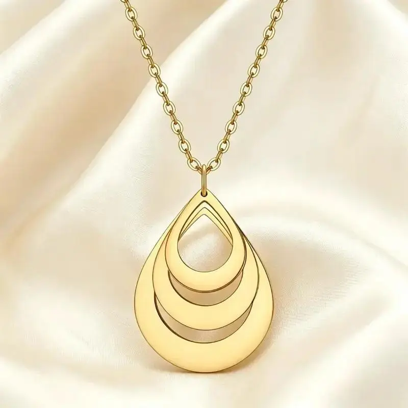 ashionable and luxurious gold-plated necklace, three-layer ring-shaped water drop design, waterproof and non-fading, daily wear, the first choice for gifts vintage cross pendant necklace black friday christmas gift birthday mom jewelry tarnish unisex boys