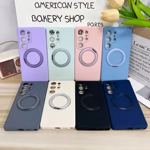 Compatible with Samsung Galaxy S26 Ultra Case, S25+ 24 Plus Magnetic Silicone Case, Compatible with MagSafe Accessories, 360° Rotatable Kickstand, Protective Cover, Shockproof, Slim, Anti-Scratch Soft Microfiber Lining
