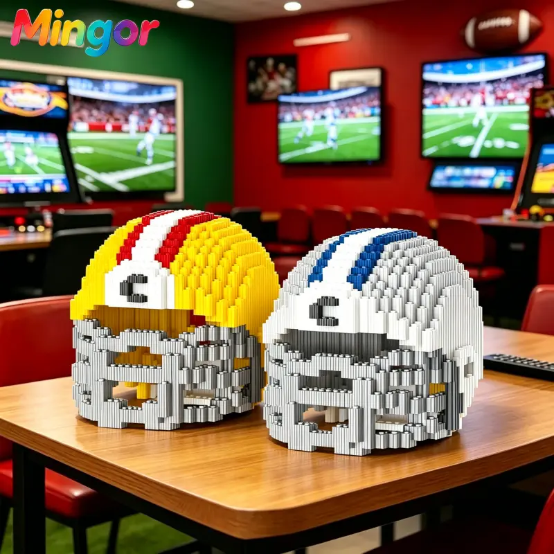 6.6" Football Helmet Micro Building Blocks| 3D Sports Model DIY Desk Decor