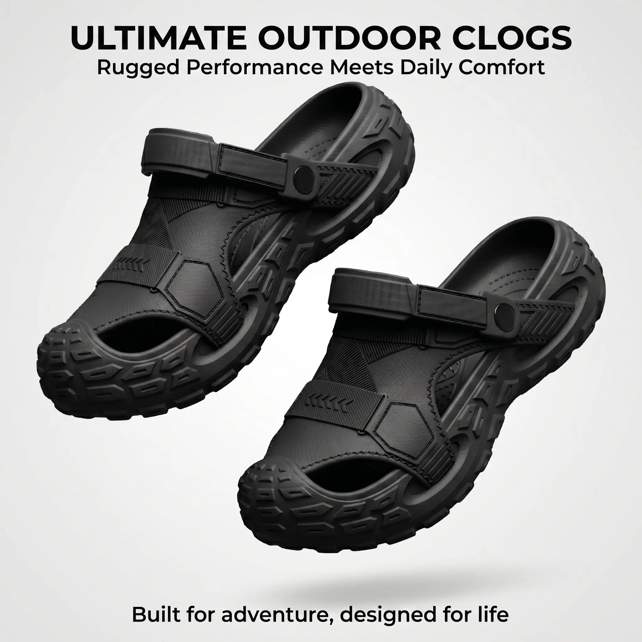 Men’s outdoor off-road clogs/slides made of EVA, closed toe, thick sole, non-slip, hook-and-loop straps; summer wear for camping and beach; durable work sandals beach trip sturdy