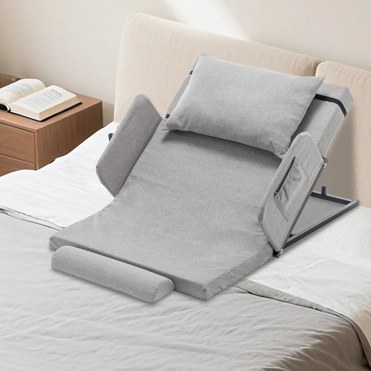 Modern Ergonomic Electric Adjustable Bed Backrest Furniture - 300 lbs Capacity, 4-68° Lift Range, Machine-Washable Grey Carbon Steel Frame, Sponge Fibre Cotton Padding, Safety Rails, Assembly Required, Durable for Elderly Mobility Assistance & Recovery, A