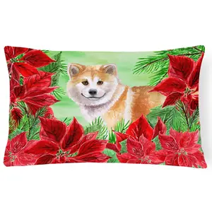 Shiba Inu Poinsettas Canvas Fabric Decorative Pillow CK1326PW1216