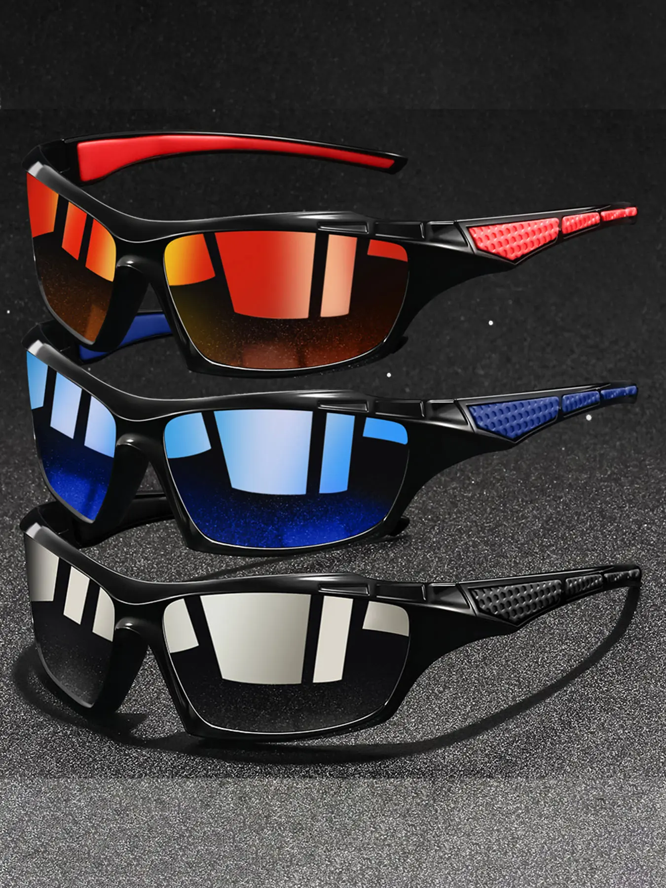 3 pairs of the latest model checkered spliced sports glasses,suitable for both men and women, available in multiple colors,provide multiple color options,fashionable style,suitable for outdoor activities such as driving,cycling,and traveling