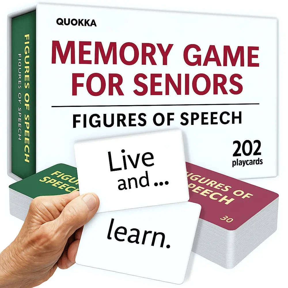 QUOKKA Elderly Memory Card Game - 202 Expression Matching Cards, 2 Difficulty Levels, 2x3 Inches Color-Coded Decks, Memory Recall Activity for Alzheimer's-Dementia Seniors