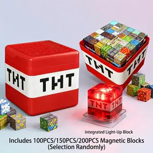 Light Up Magnetic Blocks-200/150/100PCS  Random Magnetic Building Blocks Set With  Storage Box，Light Up Magnet Cubes，STEM Montessori Kids Classroom Sensory Toys With LED Lights，Toddler Construction Stacking Toy For Kids 3+Boys Girls,Easter Birthday Gifts