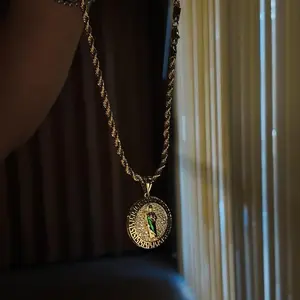 Gold Plated Mid Size Saint Jude Necklace in 24 Inch 4mm Chain with Detailed Pendant Design for Everyday Wear