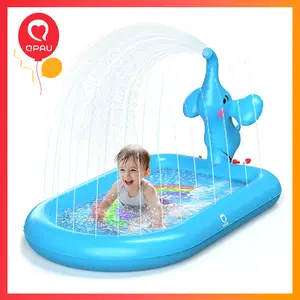 QPAU Splash Pads for Toddlers 1-3, Blue Elephant Toy Splash Pad for Kids, Outdoor Play Mat for Babies, Inflatable Sprinkler Pool for Birthday & Children's Day Girl Gifts 1 Year Old Girl water pump
