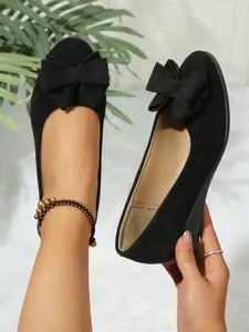 Women's Casual Flat Shoes, Slip On Flats, Bow Design, Pointed Toe, Comfortable Breathable, Lightweight Daily Wear, Suitable for Ladies & Girls