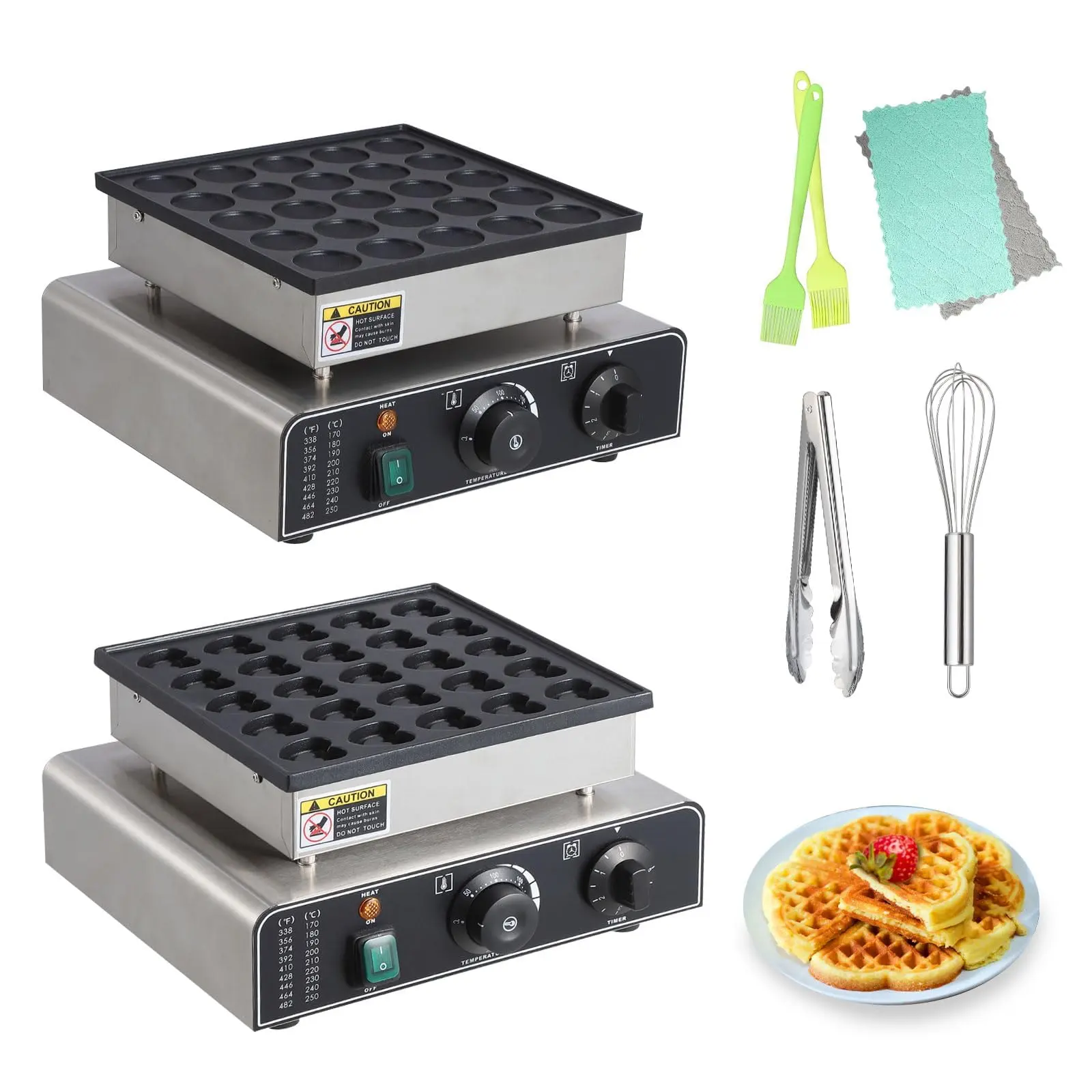 Garvee Mini Dutch Pancakes Maker Machine with 25 Pcs Commercial Electric Waffle and Heart-Shaped Non-Stick Electric Muffin Maker, 1.8-inch Diameter, 50-300℃ Separate Temperature Control for Home Use