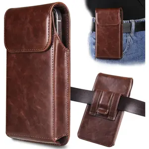 Leather Phone Holster with Belt Clip, Compatible with Pro Max and Plus Models, Coffee Brown Black