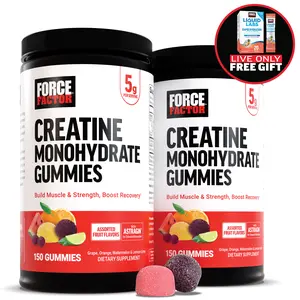 Force Factor Creatine Monohydrate Gummies, 5g Dose for Men & Women to Support Muscle, Strength, Recovery, Cognitive Health & Memory, Assorted Fruit Flavors, 150 Gummies