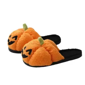 Pumpkin Puffs Cozy Fluffy Pumpkin Slippers Cute Halloween Fall House Shoes for Women & Men with Smiley Face Design