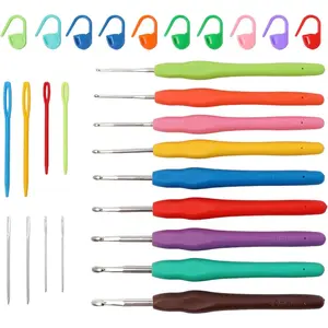 9PCS Ergonomic Crochet Hooks Set – Aluminum Crochet Hook Set with Soft Silicone Handles (2-6mm), Crochet Kit for Beginners with Crochet Tools & Knitting Accessories