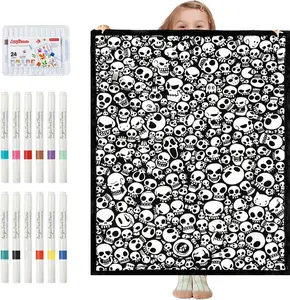 Color-Your-Own Blanket for Kids & Adults – DIY Interactive Fuzzy Velvet Throw with 24 Acrylic Markers – Creative Art Blanket for Family Fun & Travel，Mother's Day gift Color-Fillable Flannel Custom Coloring Sherpa Kit security hypnotic birthday