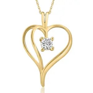 1/3Ct Solitaire Round Diamond Heart Pendant & Chain 10K Yellow Gold 1" Tall