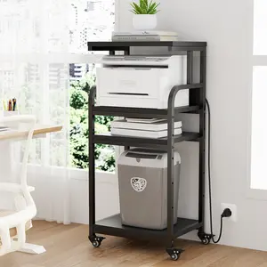 VOWNER 4-Tier Printer Stand with Power Outlet, Tall Printer Table Shelves with 5-Adjustable Heights, Heavy Duty Printer Cart for Home Office Storage, for CPU, Scanner, Shredder, 20.7"Lx15.7"Wx44.5"H