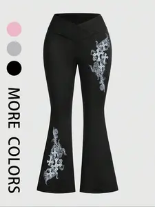 Women's Slim-Fit baggy, Cross Waistband, High-Waisted Butt-Lifting, Graphic Print, Casual Comfortable Fashion, Fitness Yoga Pants for Daily Wear & Gym