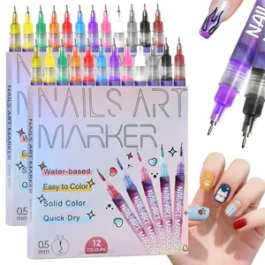 12 Color 3D Nail Art Pens Set, 0.5MM Nail Pens Nail Point Graffiti Dotting Pen Drawing Painting Liner Brush for DIY Nail Art Flower Design Nails Beauty Adorn Manicure Tools