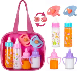 Sweet Baby Disappearing Doll Feeding Set, Baby Care 6 Piece Doll Feeding Set - for Toy Stroller | 2 Milk & Juice Bottles with 2