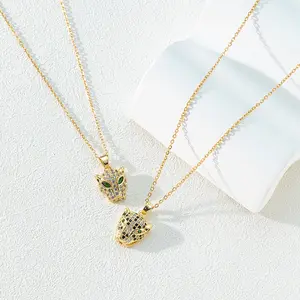 2PCS Leopard Necklaces, Micro-Inlaid Choker Retro Zircon Titanium Steel Hip-Hop Cute Cool Choker Jewelry